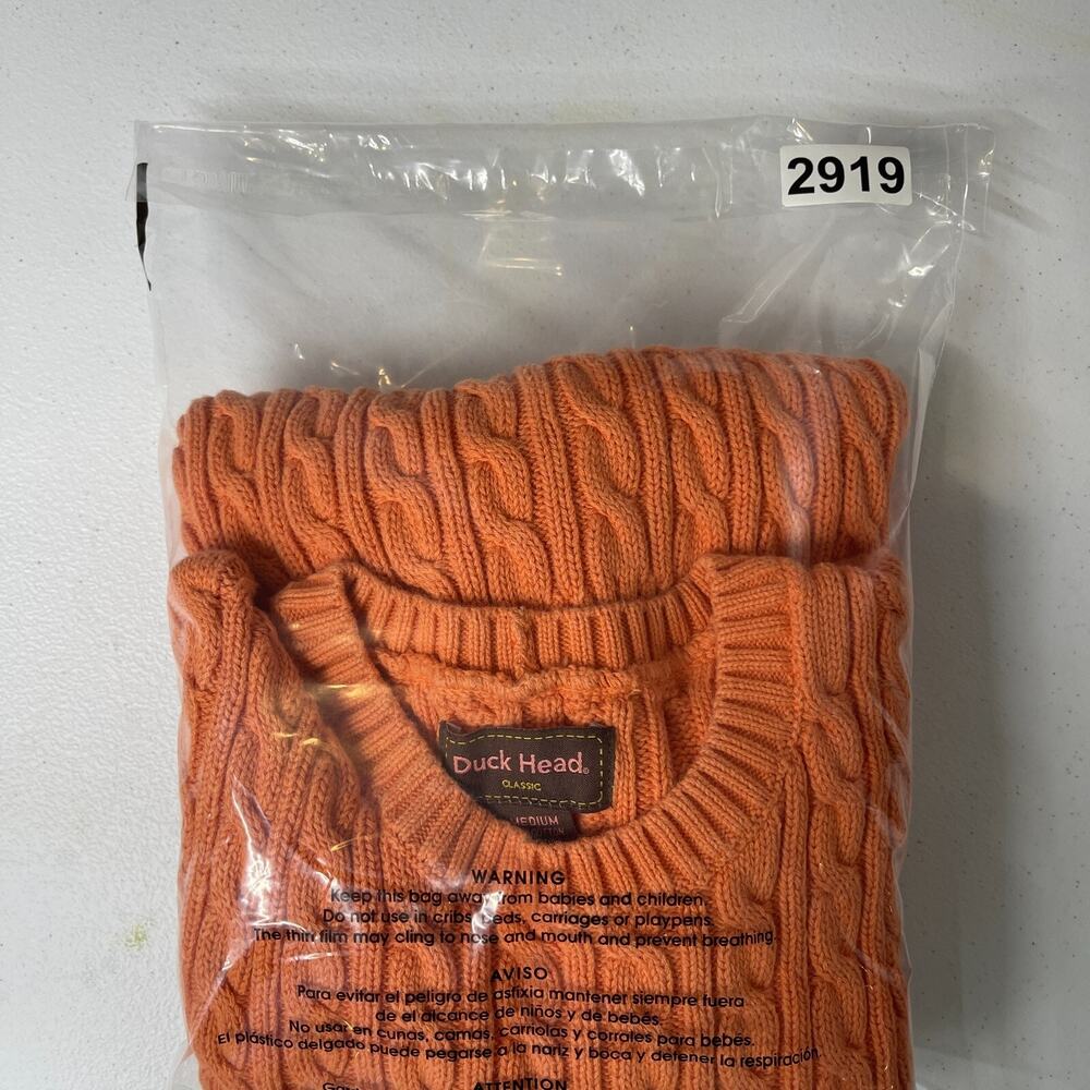 Duck Head Cable Knit Sweater Womens Medium Orange Crew Neck 100% Cotton - Picture 6 of 6